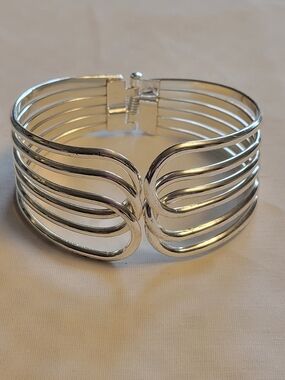 Wrist Cuff 3" Hinged Bracelet in Silver-Tone with Sleek Openwork Design